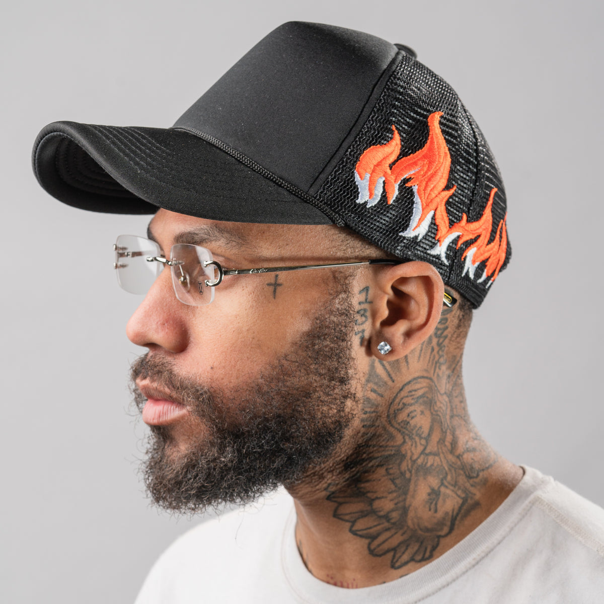 Flame Embroidery Trucker Hat