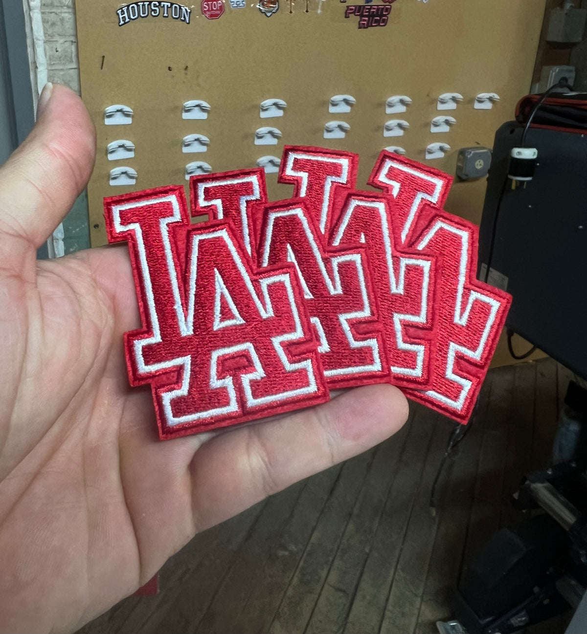 Red LA Iron-on Embroidery logo